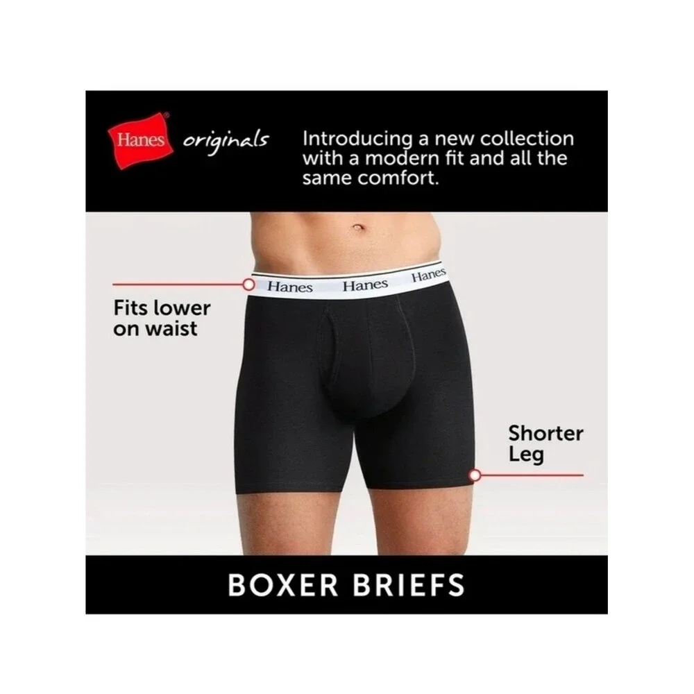 Hanes Originals 6-pack Men’s 2XL Boxer Briefs Moisture-Wicking Stretch Cotton